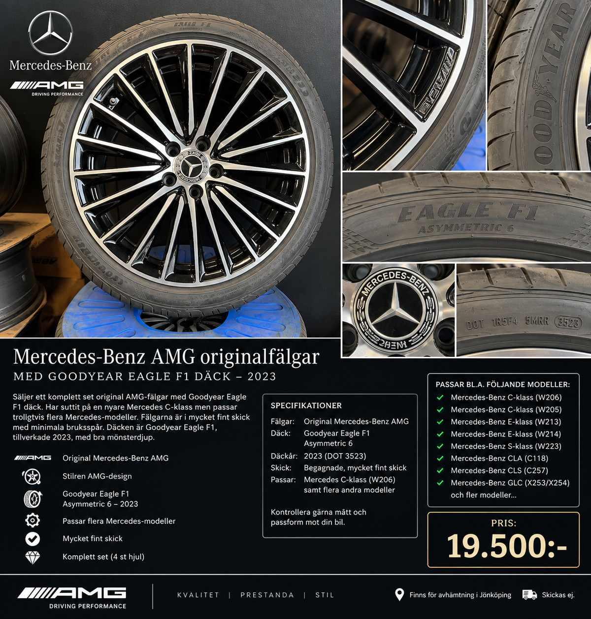 Mercedes-Benz AMG originalfälgar med Goodyear Eagle F1 | Passar Nya C klass M.F